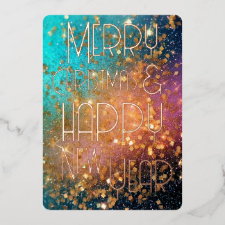 Tarjeta Festiva Con Relieve Metalizado Feliz Navidad Feliz Año Nuevo Verde Azul Dorado Ro