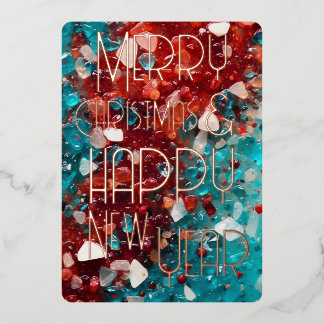 Tarjeta Festiva Con Relieve Metalizado Feliz Navidad Feliz Año Nuevo Verde Azul Rojo