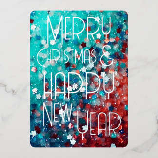 Tarjeta Festiva Con Relieve Metalizado Feliz Navidad Feliz Año Nuevo Vibrante Verde Azul 