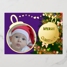 Tarjeta Festiva Con Relieve Metalizado Feliz Navidad - foto de bebé