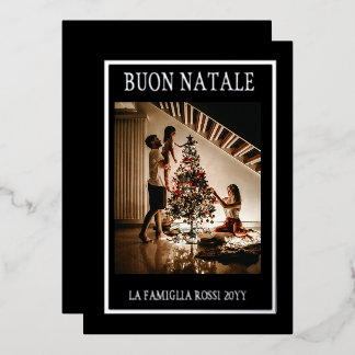 Tarjeta Festiva Con Relieve Metalizado Feliz Navidad Foto Moderna Simple Black & Silver