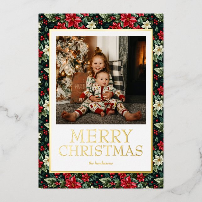 Tarjeta Festiva Con Relieve Metalizado Feliz Navidad Foto Real Gold (Anverso)