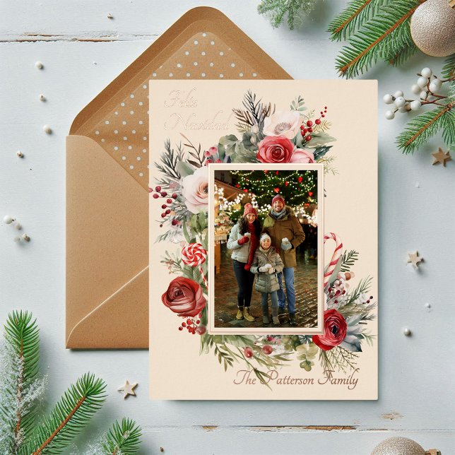 Tarjeta Festiva Con Relieve Metalizado Feliz Navidad Foto Relieve metalizado floral Españ (Subido por el creador)