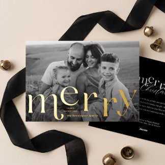 Tarjeta Festiva Con Relieve Metalizado Feliz Navidad Foto Simple Elegante en Blanco y Neg
