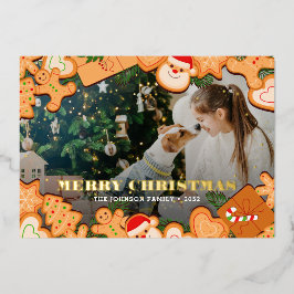 Tarjeta Festiva Con Relieve Metalizado Feliz Navidad Gingerbread Cookie Relieve metalizad