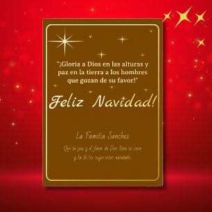 Tarjeta Festiva Con Relieve Metalizado Feliz Navidad Golden & Brown Luke 2:14 Verso