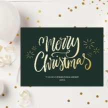 Feliz Navidad Green Gold Calligraphy Business