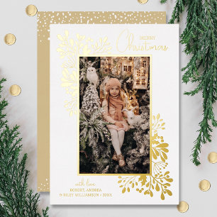 Tarjeta Festiva Con Relieve Metalizado Feliz Navidad Greenery Gold