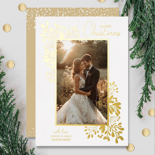 Tarjeta Festiva Con Relieve Metalizado Feliz Navidad Greenery Gold