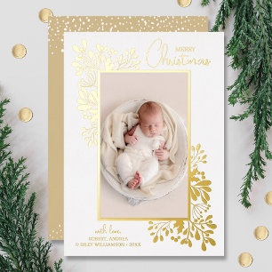 Tarjeta Festiva Con Relieve Metalizado Feliz Navidad Greenery Gold