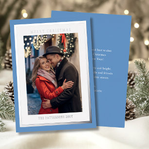 Tarjeta Festiva Con Relieve Metalizado Feliz Navidad Hielo Azul Foto Moderna Simple