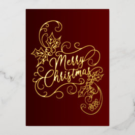 Tarjeta Festiva Con Relieve Metalizado Feliz Navidad Holly Red Gremio