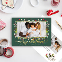 Feliz Navidad Hunter Green Gold Elegant Script