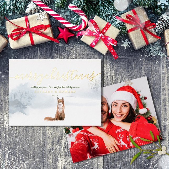Tarjeta Festiva Con Relieve Metalizado Feliz Navidad Invierno Fox Photo Gold (Subido por el creador)