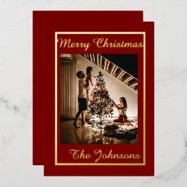 Tarjeta Festiva Con Relieve Metalizado Feliz Navidad Maroon Gold Fotografía moderna simpl