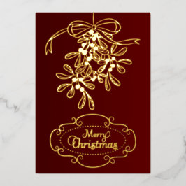 Tarjeta Festiva Con Relieve Metalizado Feliz Navidad Mistletoe Calligraphy Saludo