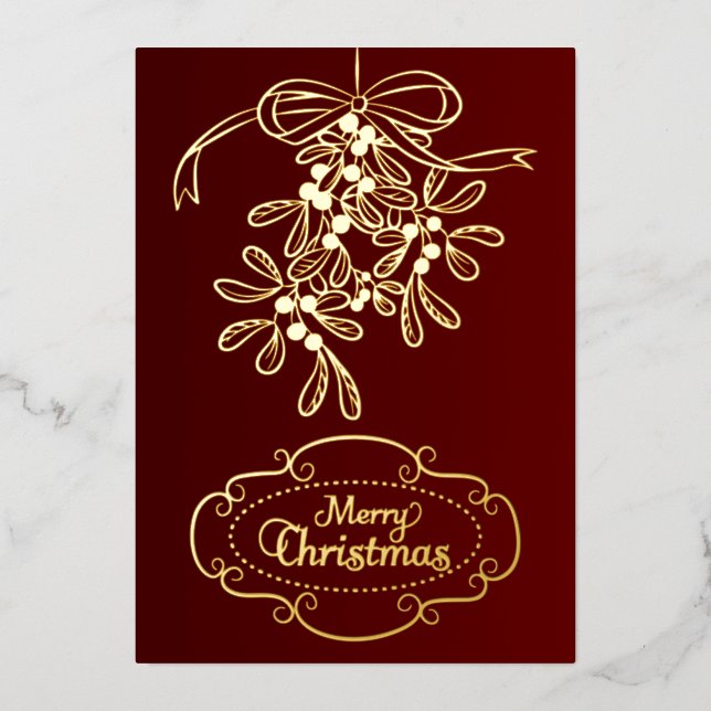 Tarjeta Festiva Con Relieve Metalizado Feliz Navidad Mistletoe Calligraphy Saludo (Anverso)
