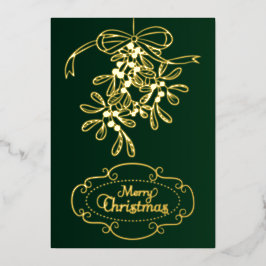 Tarjeta Festiva Con Relieve Metalizado Feliz Navidad Mistletoe Calligraphy Saludo