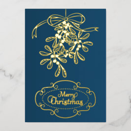 Tarjeta Festiva Con Relieve Metalizado Feliz Navidad Mistletoe Calligraphy Saludo