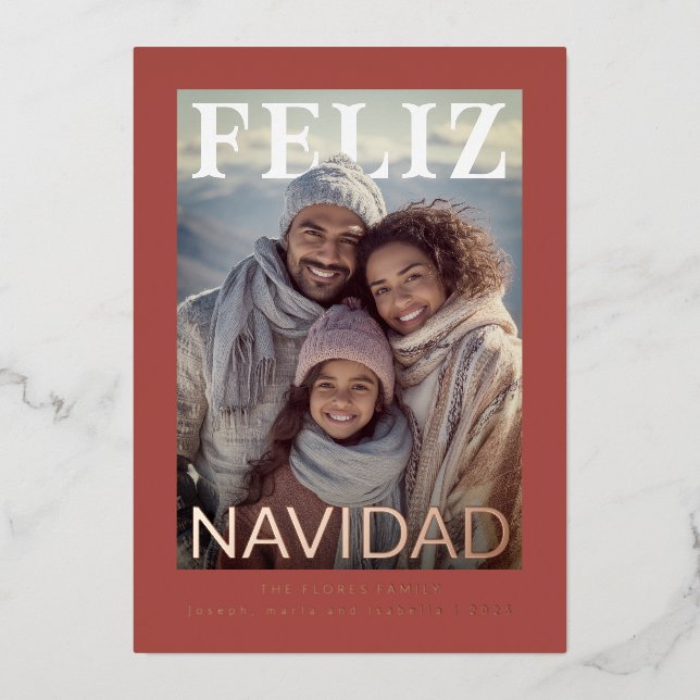 Tarjeta Festiva Con Relieve Metalizado Feliz Navidad Modern Snowflake Photo (Anverso)