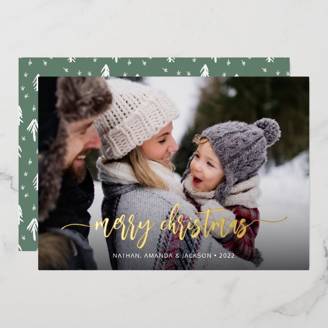 Tarjeta Festiva Con Relieve Metalizado Feliz Navidad Moderna, una foto (Anverso/Reverso)