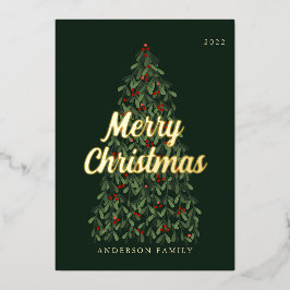 Tarjeta Festiva Con Relieve Metalizado Feliz Navidad Moderno Árbol de Navidad Elegante