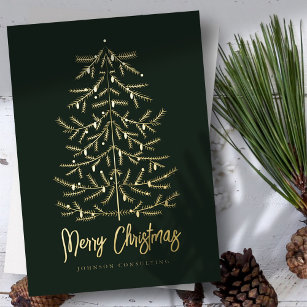 Tarjeta Festiva Con Relieve Metalizado Feliz Navidad Moderno Árbol de Navidad Simple