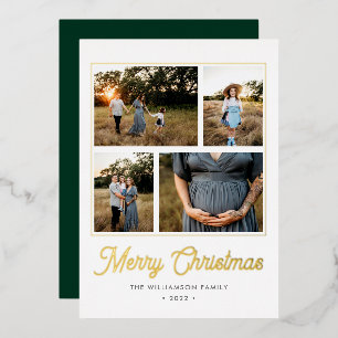 Tarjeta Festiva Con Relieve Metalizado Feliz Navidad Moderno Guión Verde 4 Foto Oro