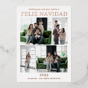 Tarjeta Festiva Con Relieve Metalizado Feliz Navidad Multi Foto Rosa Dorado