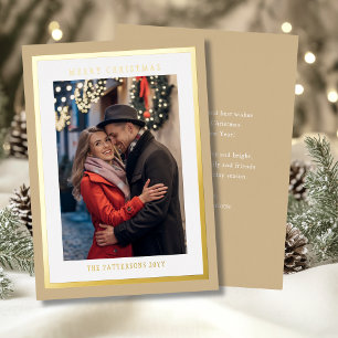 Tarjeta Festiva Con Relieve Metalizado Feliz Navidad Neutral Crepe Simple Foto Moderna