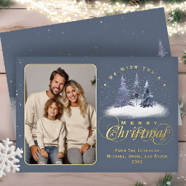 Tarjeta Festiva Con Relieve Metalizado Feliz Navidad Nieve de Invierno Foto Familiar Dora