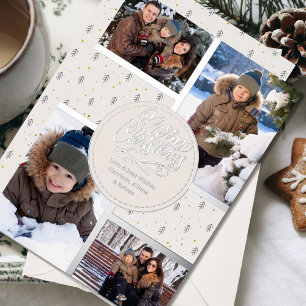 Tarjeta Festiva Con Relieve Metalizado Feliz Navidad Nordic Pine 4 Fotocolage Plata