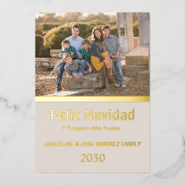 Tarjeta Festiva Con Relieve Metalizado Feliz Navidad - Oro de foto en español