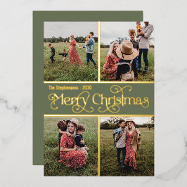 Tarjeta Festiva Con Relieve Metalizado Feliz Navidad oro multifoto