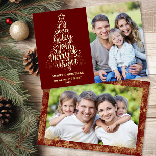 Tarjeta Festiva Con Relieve Metalizado Feliz Navidad Oscuro Rojo 2 Foto Oro