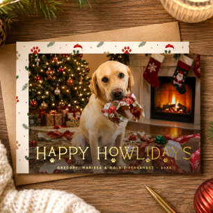 Tarjeta Festiva Con Relieve Metalizado Feliz Navidad Perro Huellas Divertida Foto Navidad