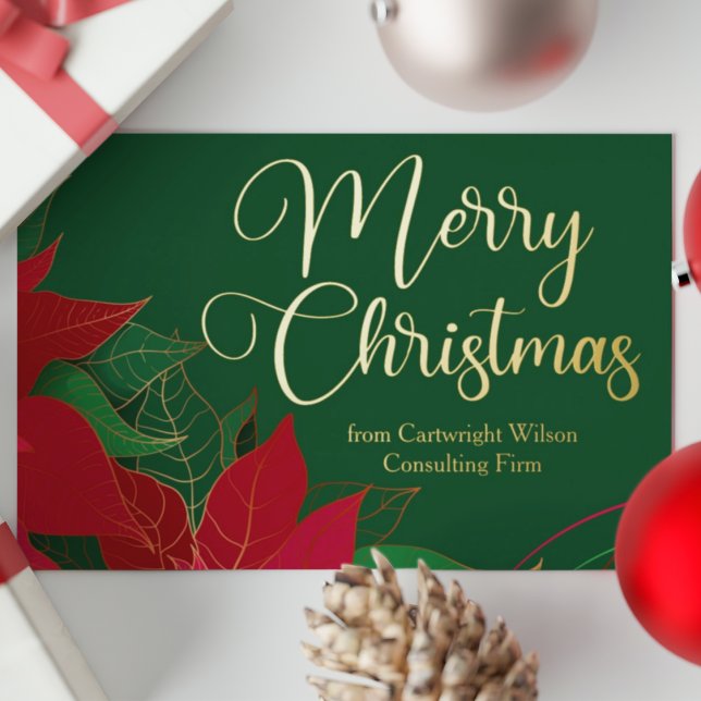 Tarjeta Festiva Con Relieve Metalizado Feliz Navidad Poinsettia Elegante Business Gold (Subido por el creador)