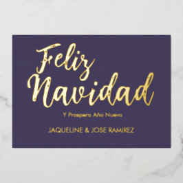 Tarjeta Festiva Con Relieve Metalizado Feliz Navidad púrpura Español Foil dorado de fiest