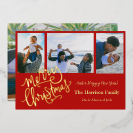 Tarjeta Festiva Con Relieve Metalizado Feliz Navidad Rojo Fotos Personalizadas Gold