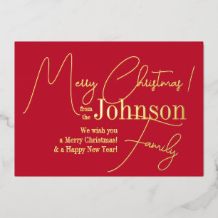 Tarjeta Festiva Con Relieve Metalizado Feliz Navidad Rojo Moderno Oro Real