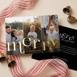 Tarjeta Festiva Con Relieve Metalizado Feliz Navidad Simple Elegante Mínimo 3 Foto