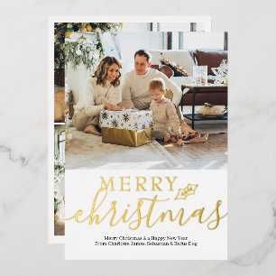 Tarjeta Festiva Con Relieve Metalizado Feliz Navidad Simple Elegante Personalizado