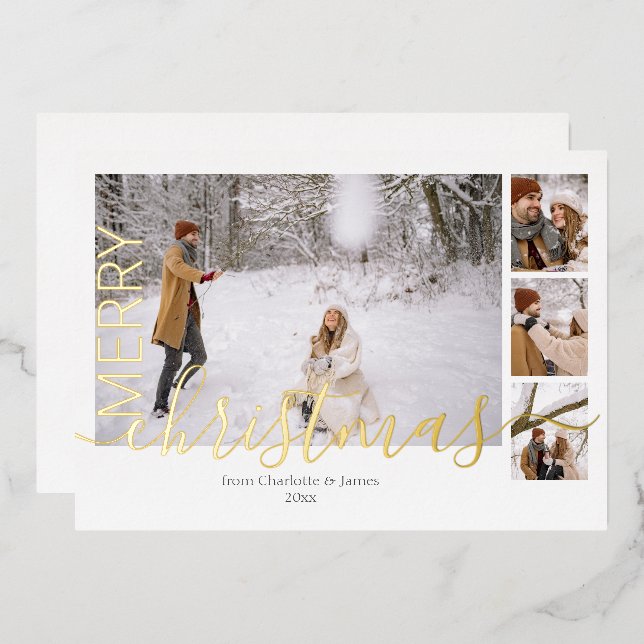 Tarjeta Festiva Con Relieve Metalizado Feliz Navidad Simple Moderno Personalizado (Anverso/Reverso)