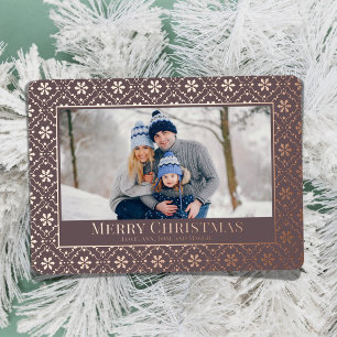 Tarjeta Festiva Con Relieve Metalizado Feliz Navidad Snowflake Elegante Rosa Foto de oro