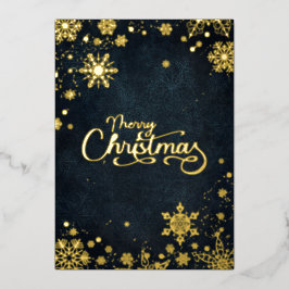 Tarjeta Festiva Con Relieve Metalizado Feliz Navidad Snowflakes Calligraphy