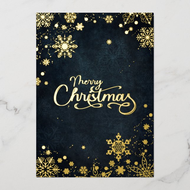 Tarjeta Festiva Con Relieve Metalizado Feliz Navidad Snowflakes Calligraphy (Anverso)