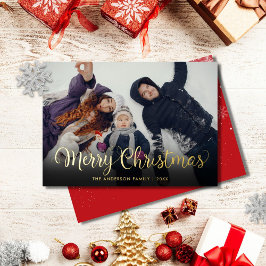 Tarjeta Festiva Con Relieve Metalizado Feliz Navidad Snowflakes Photo Script Gold