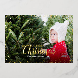Tarjeta Festiva Con Relieve Metalizado Feliz Navidad Superposición de Foto Gold Glitz