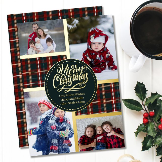 Tarjeta Festiva Con Relieve Metalizado Feliz Navidad Tartán Plaid 4 Collage de fotos Gold (Subido por el creador)