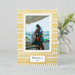 Tarjeta Festiva Con Relieve Metalizado Feliz Navidad! Tu foto y nombres de familia y año